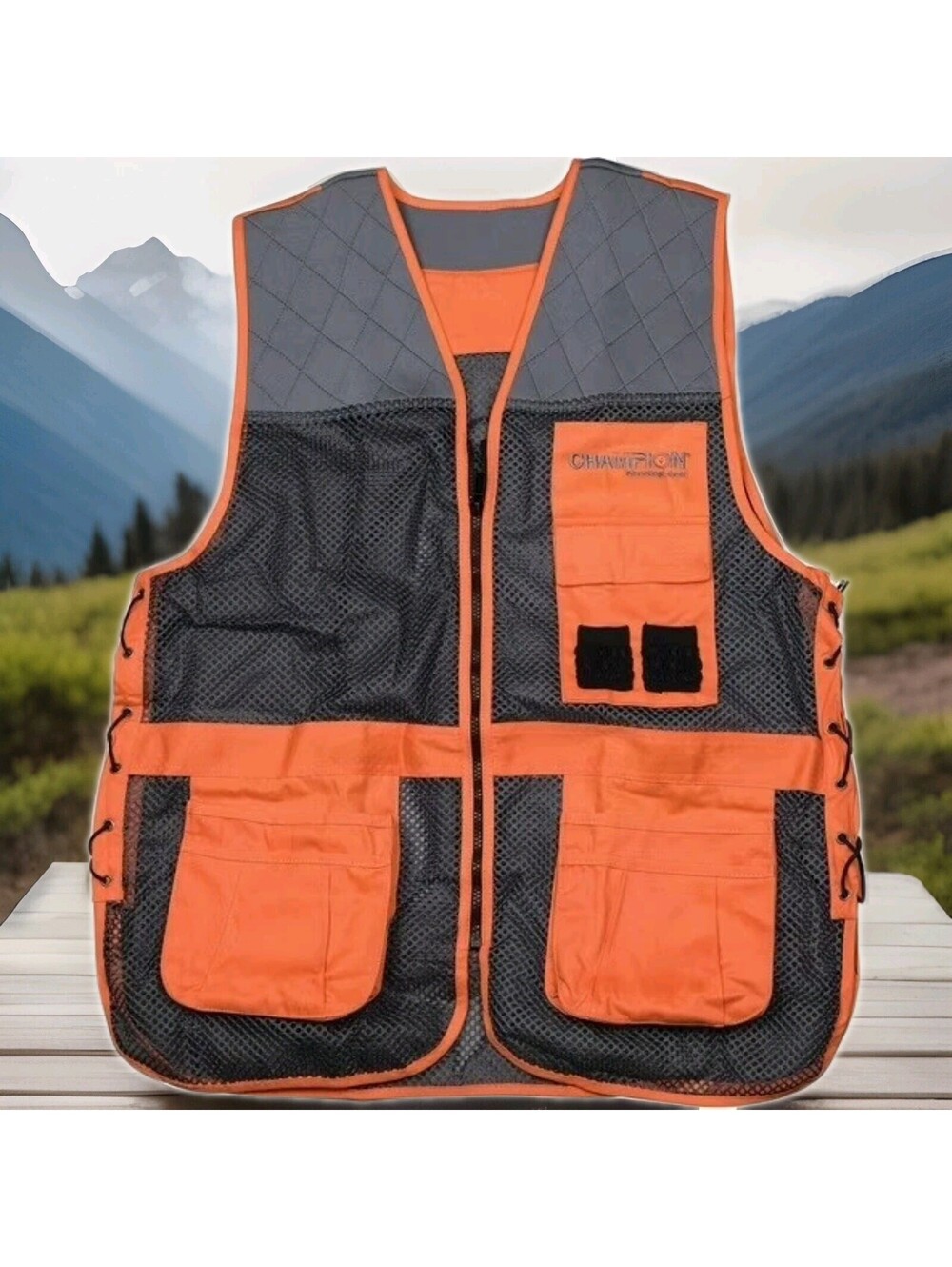Champion Skeet Trap Shooting Hunting Vest Mens Medium Large Padded Mesh Blaze Or